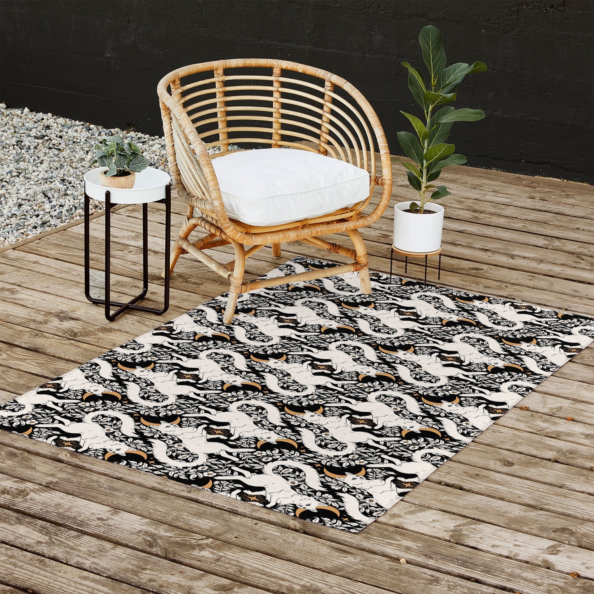 Avenie Celestial Cats Gold Outdoor Rug