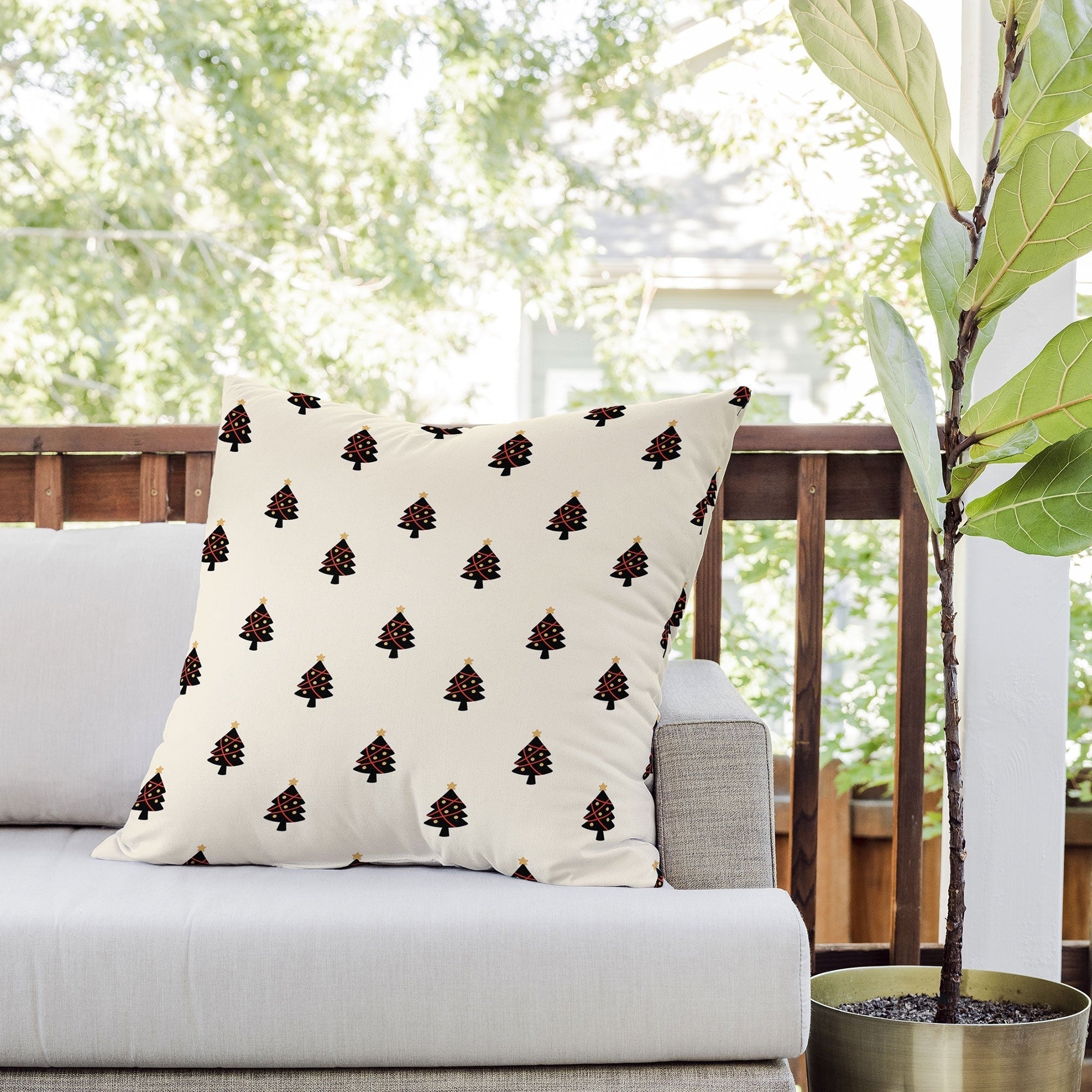 Design by Spark Black And Gold Christmas Tree Outdoor Throw Pillow