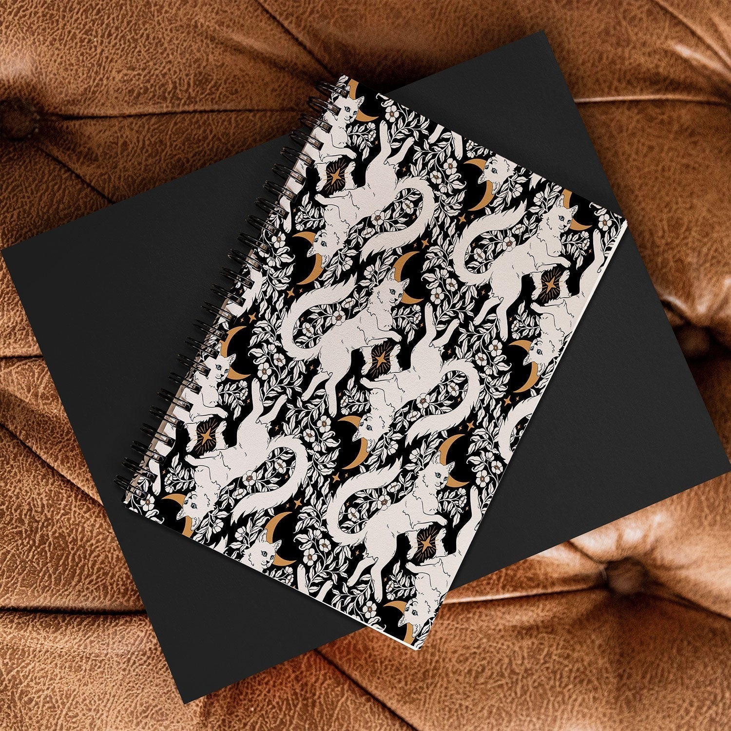 Avenie Celestial Cats Gold Spiral Notebook