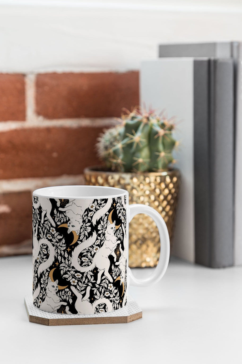 Avenie Celestial Cats Gold Coffee Mug