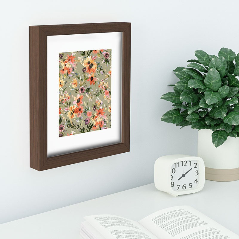 Ninola Design Botanic Retreat Painterly Tropical Flowers Sage Green Recessed Framing Rectangle