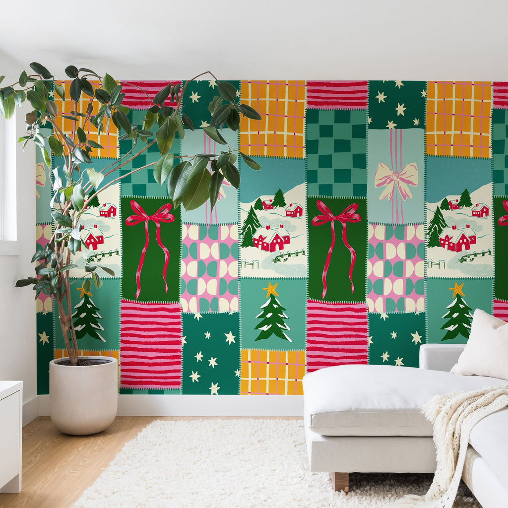 LouBruzzoni Cozy Christmas Patchwork Wall Mural