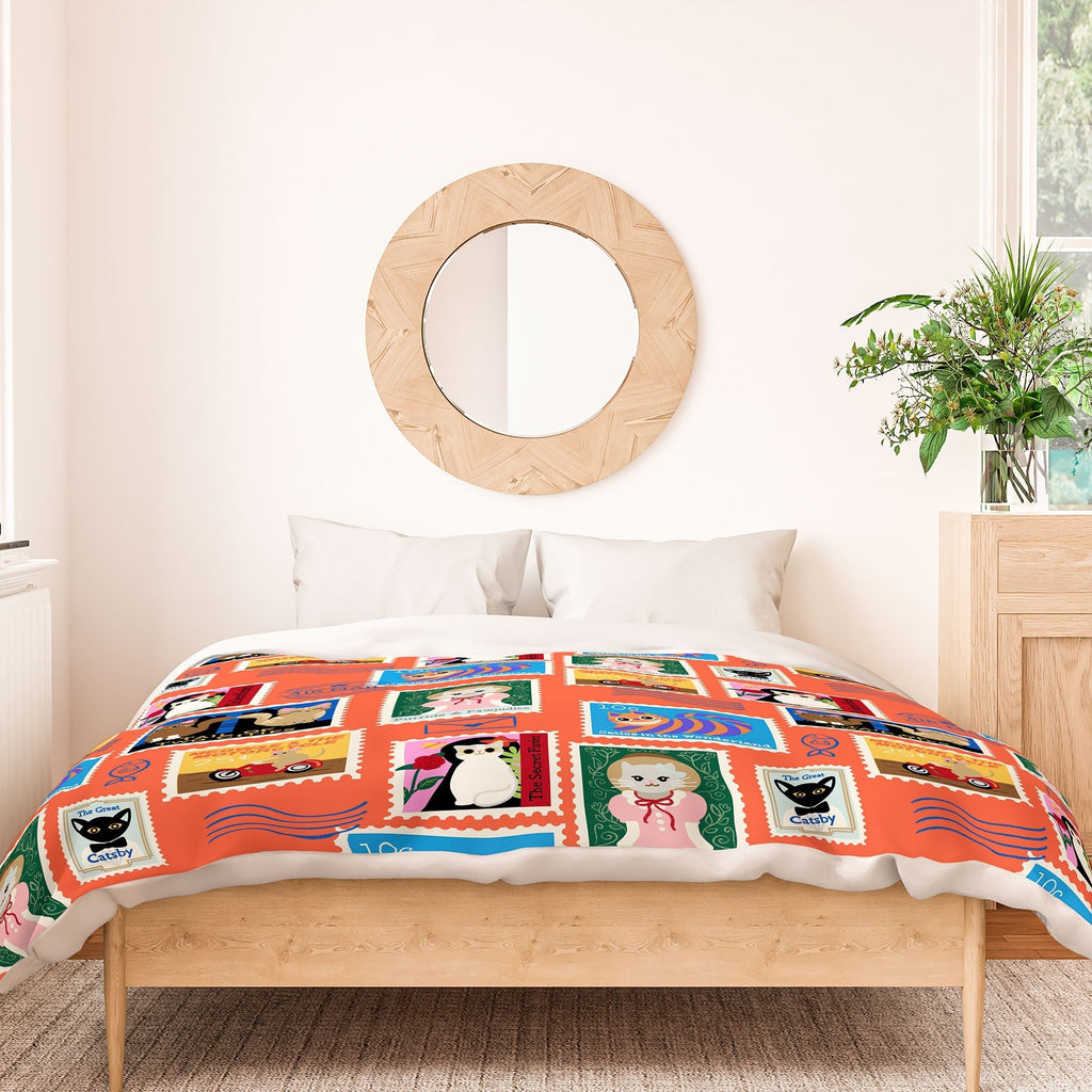 Design by Spark Classic Book Cat Stamps Duvet Cover