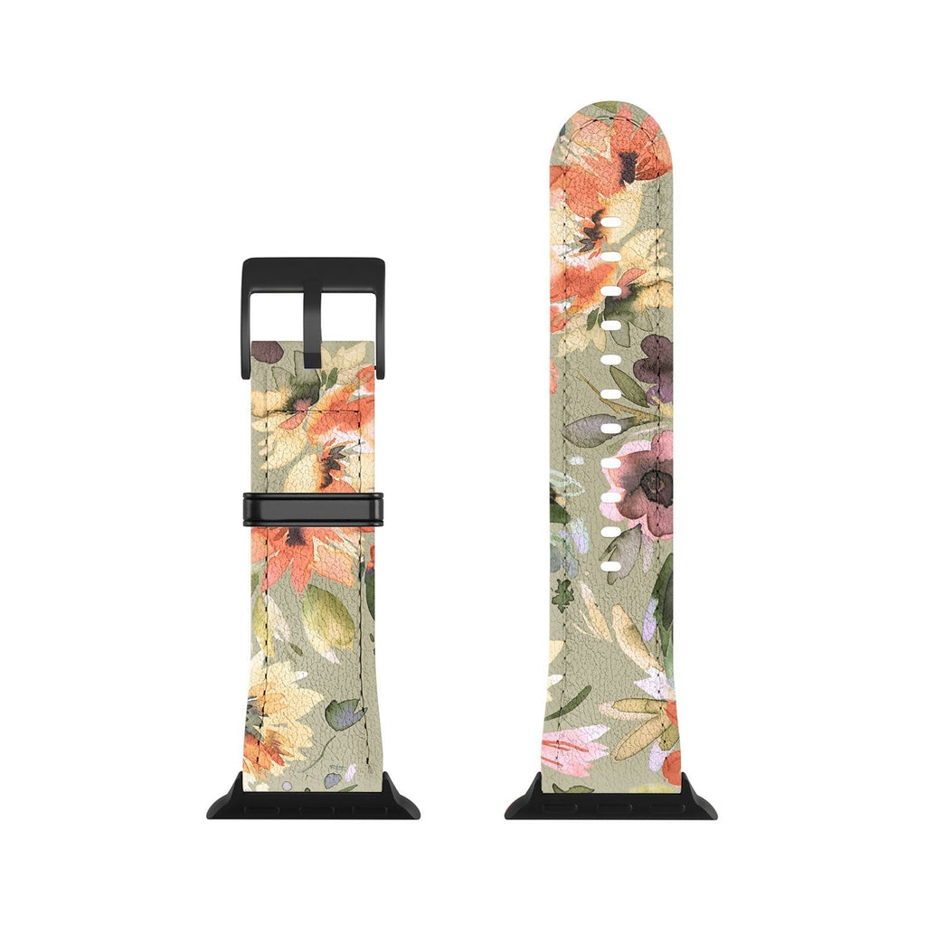 Ninola Design Botanic Retreat Painterly Tropical Flowers Sage Green Apple Watch Band