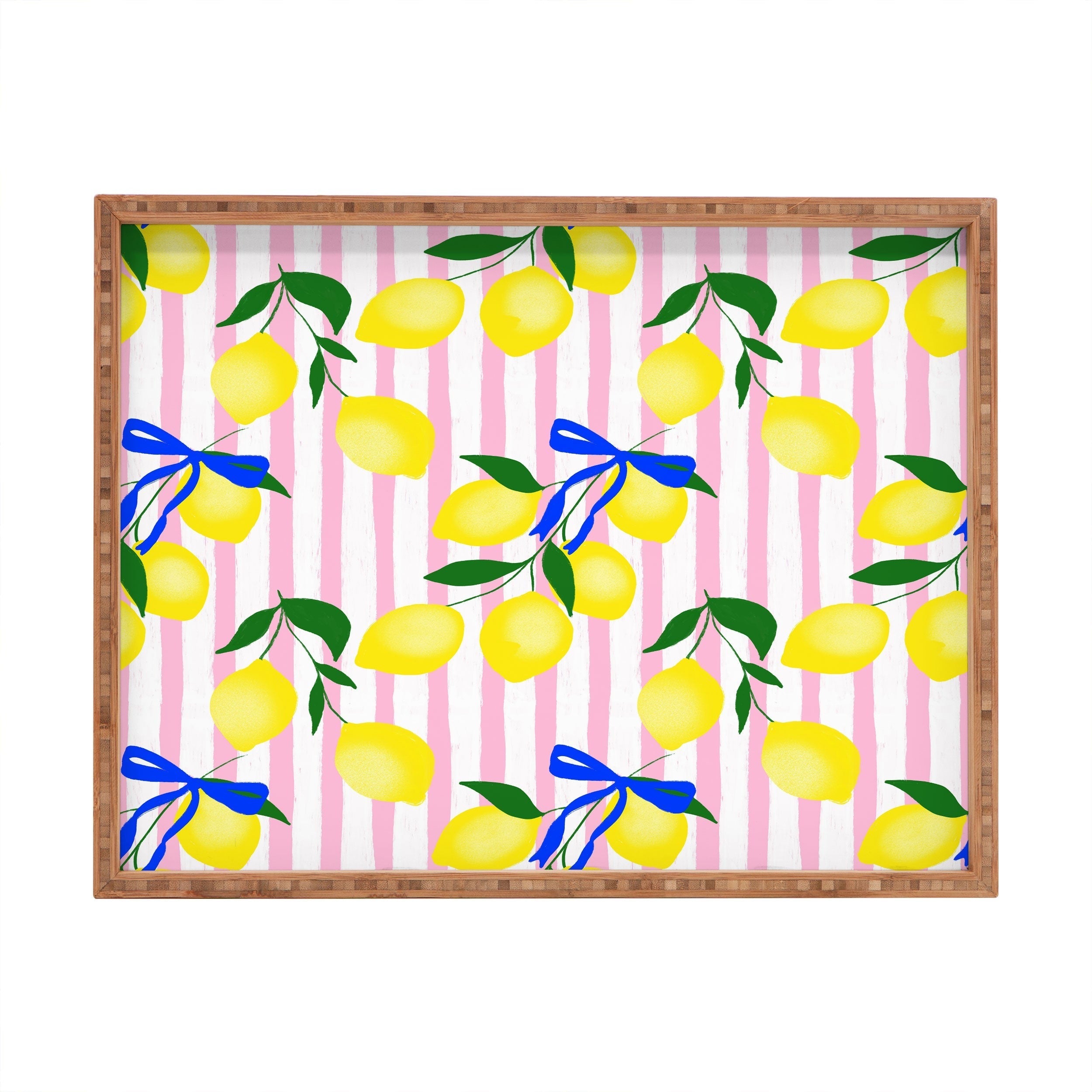Design by Spark Zesty Lemons and Stripes Rectangular Tray