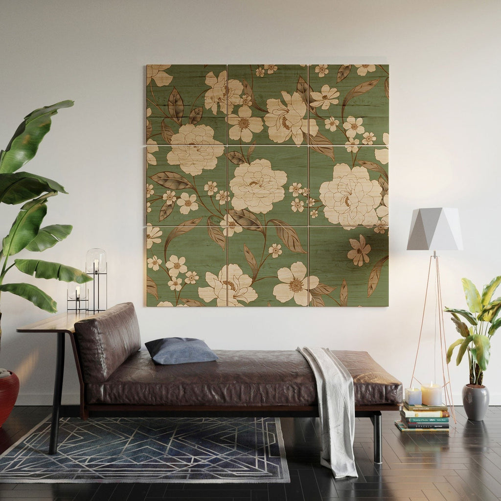 Gabriela Fuente Olive Floral Roberta Wood Wall Mural