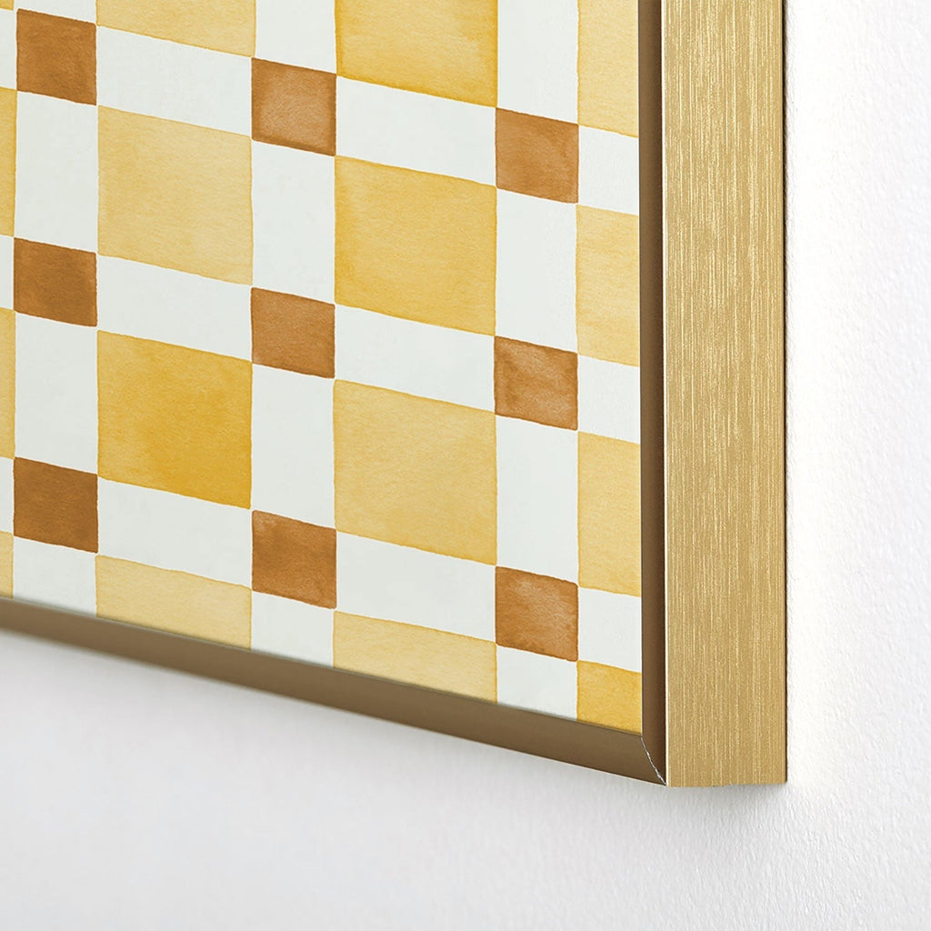 Ninola Design Everyday Artifact Checker Mosaic Tiles Geometry Yellow Square Metal Framed Art Print