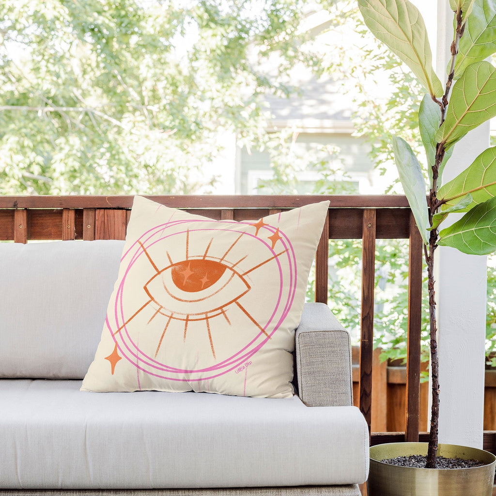 Little Om Celestial Eye cream Outdoor Throw Pillow