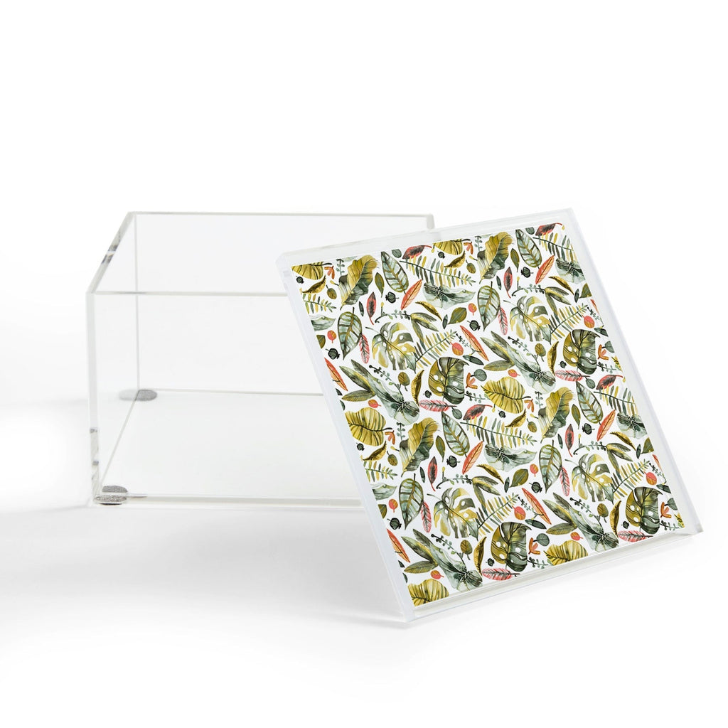 Ninola Design Botanic Retreat Tropical Jungle Leaves Botanical Green Orange Acrylic Box