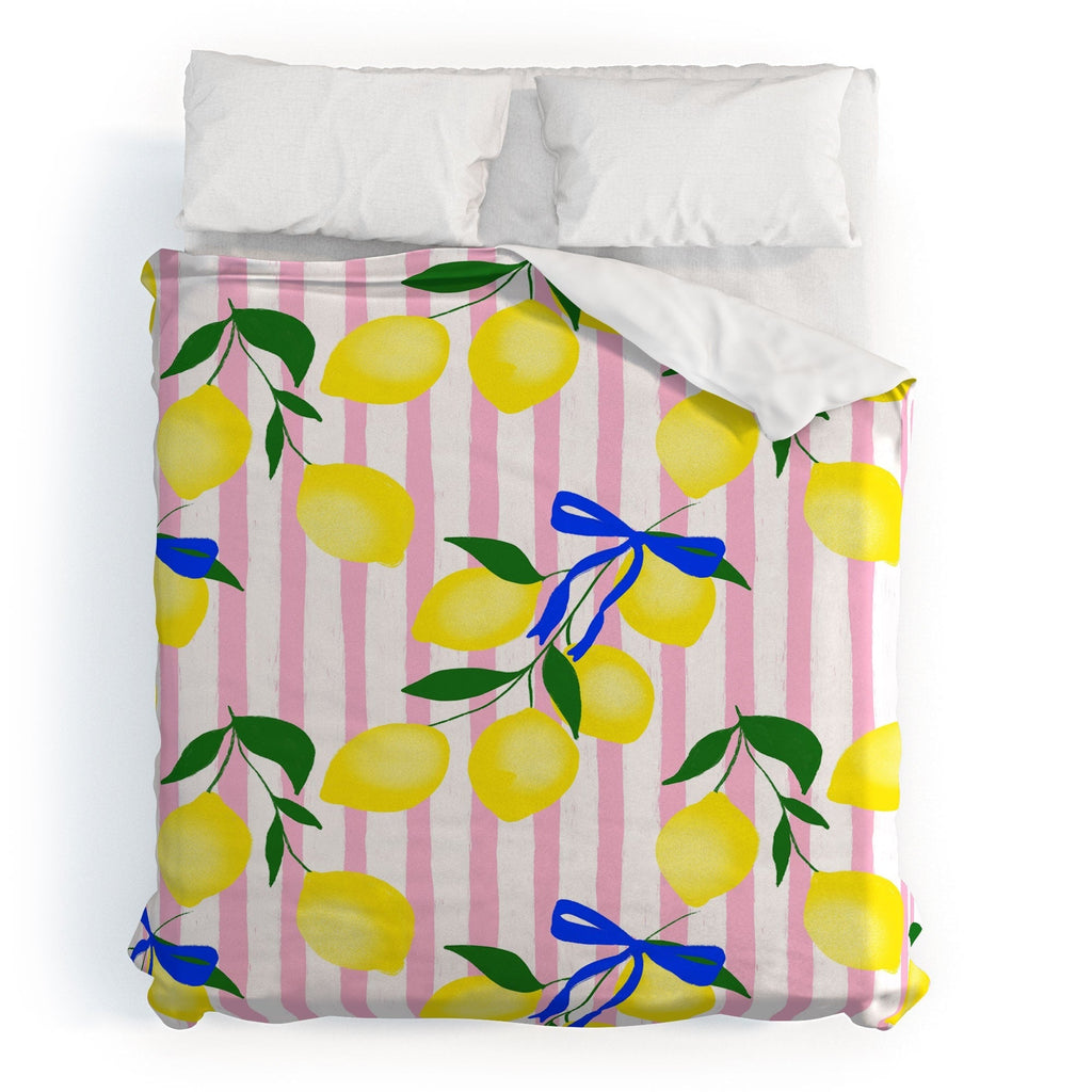 Design by Spark Zesty Lemons and Stripes Duvet Cover