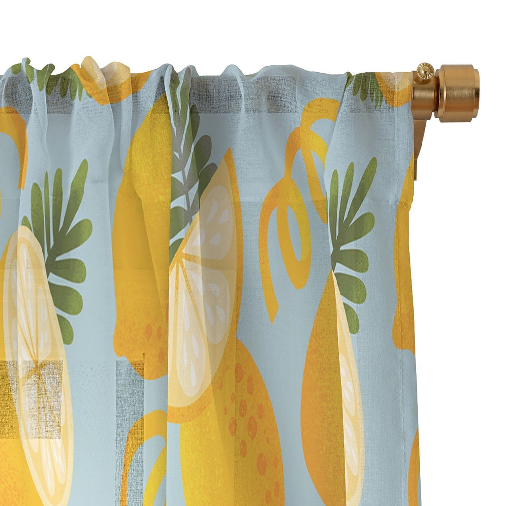 Jessica Molina Lemon Pattern on Sky Blue Sheer Window Curtain