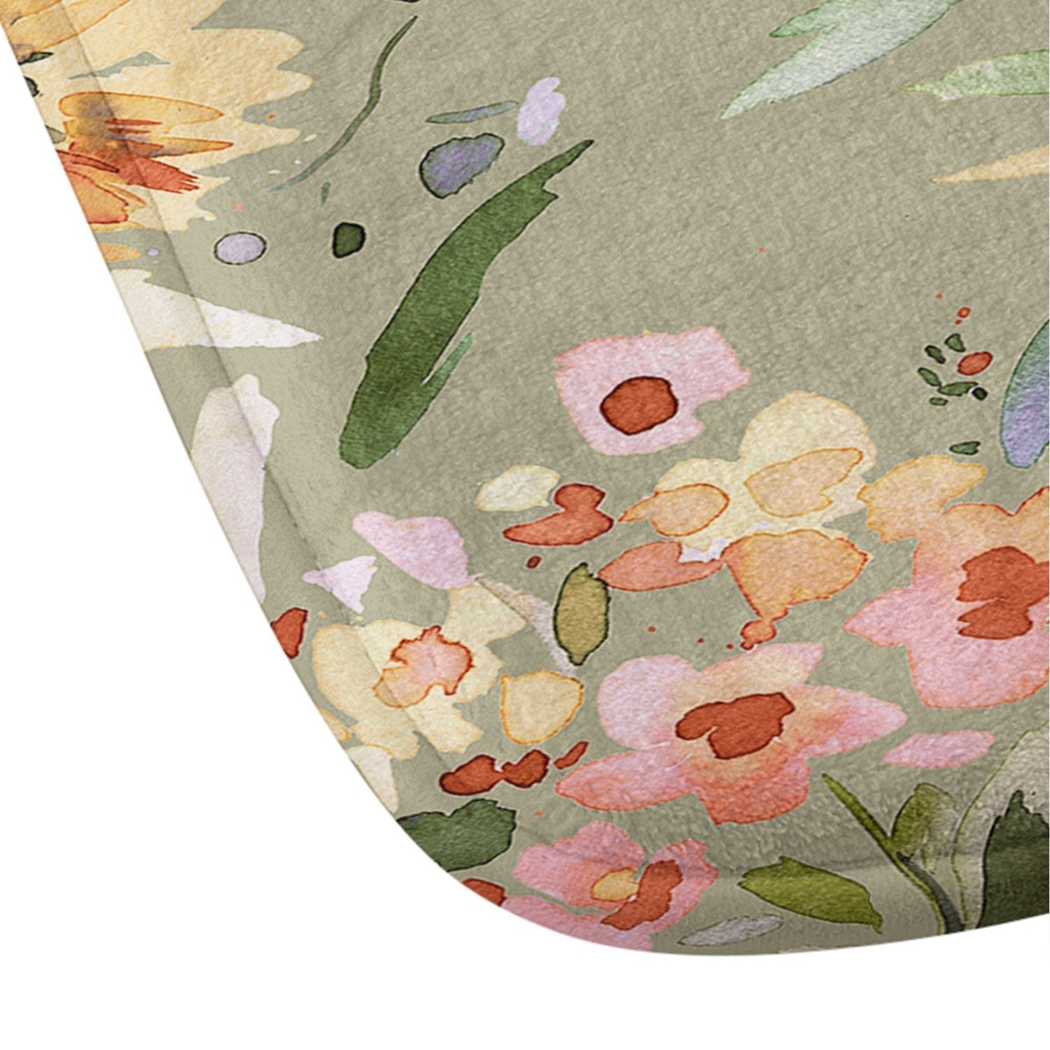 Ninola Design Botanic Retreat Painterly Tropical Flowers Sage Green Memory Foam Bath Mat