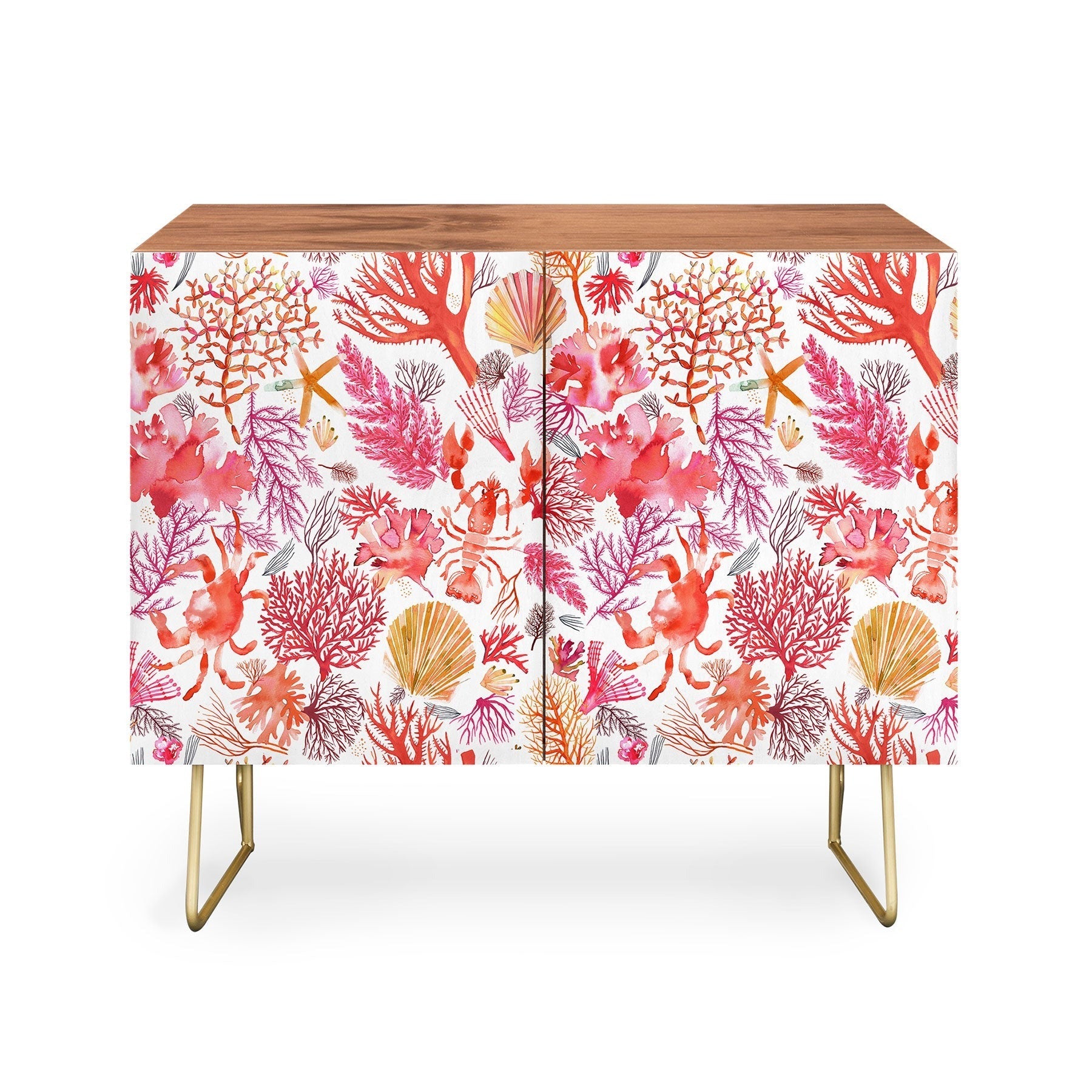 Ninola Design Botanic Retreat Coral Reef Crab Lobster Red Credenza