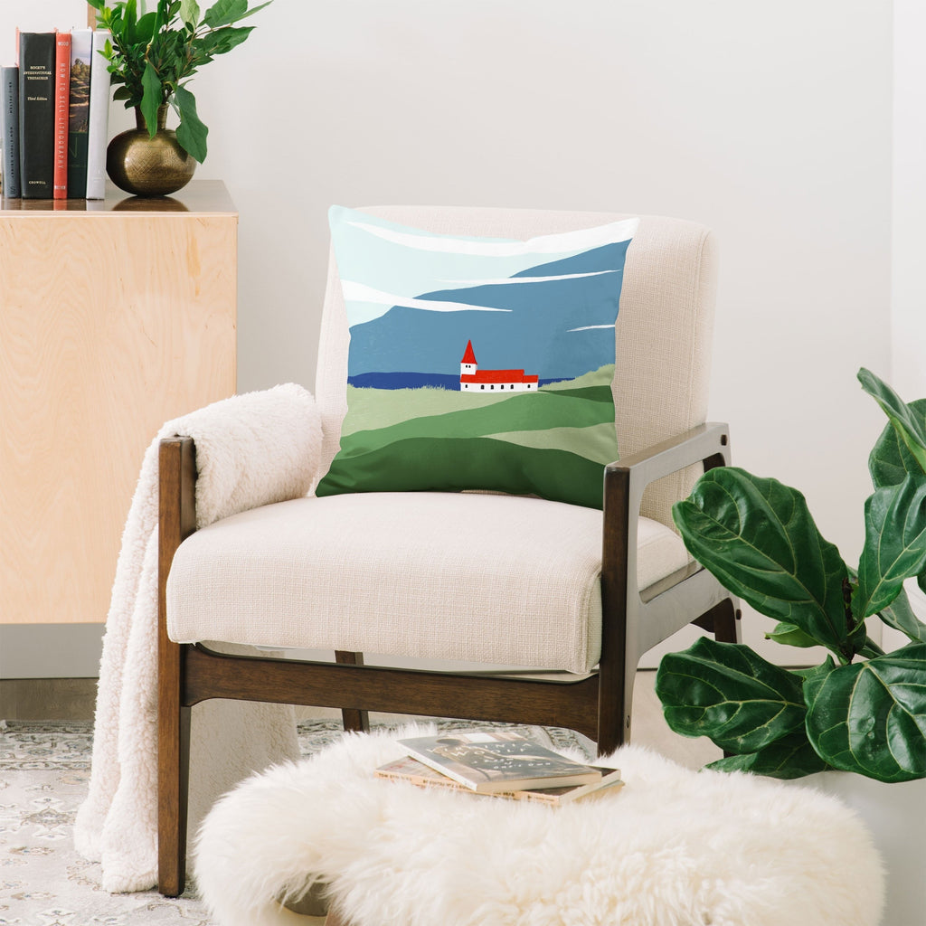 Valeria Frustaci Red roof in Iceland Throw Pillow
