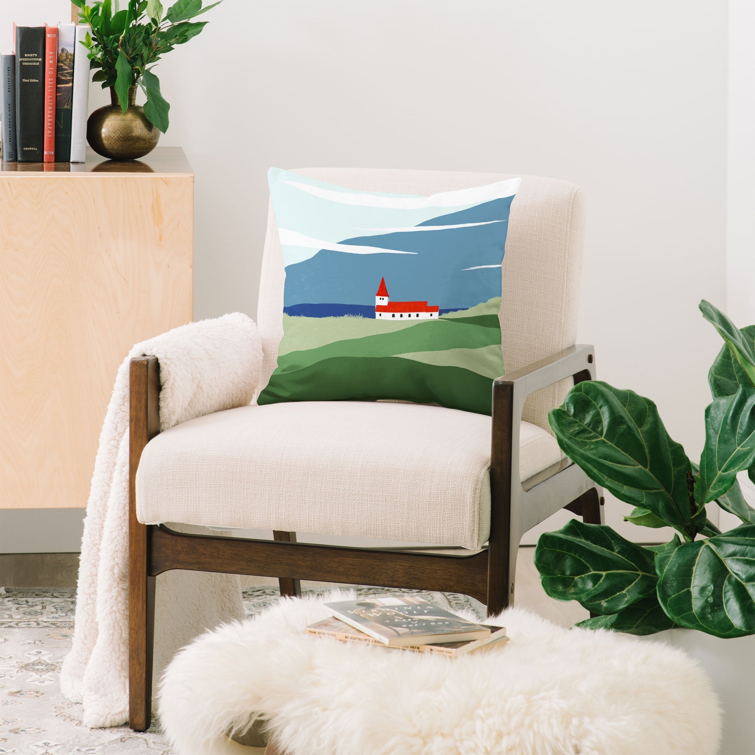 Valeria Frustaci Red roof in Iceland Throw Pillow