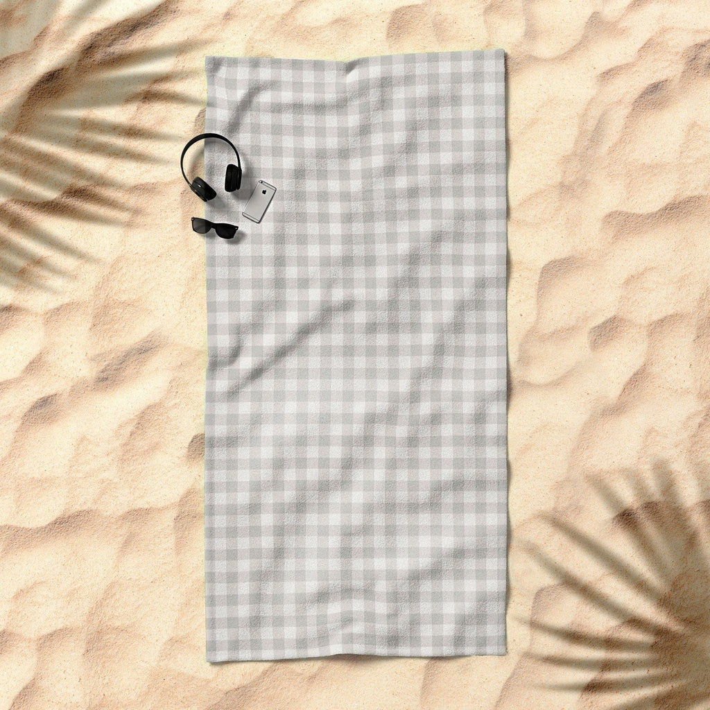 Colour Poems Gingham Plaid Pattern Cloud White Beach Towel