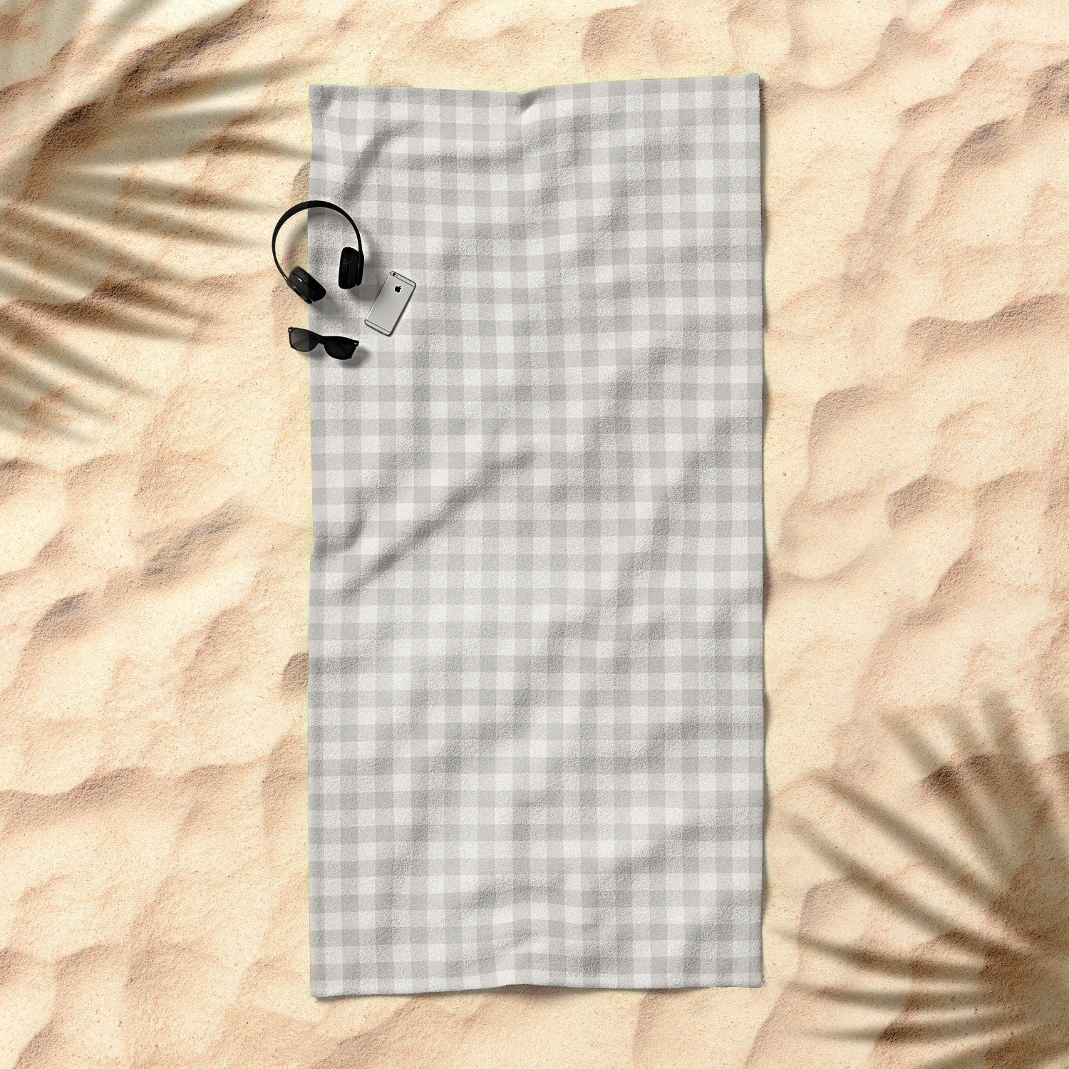 Colour Poems Gingham Plaid Pattern Cloud White Beach Towel