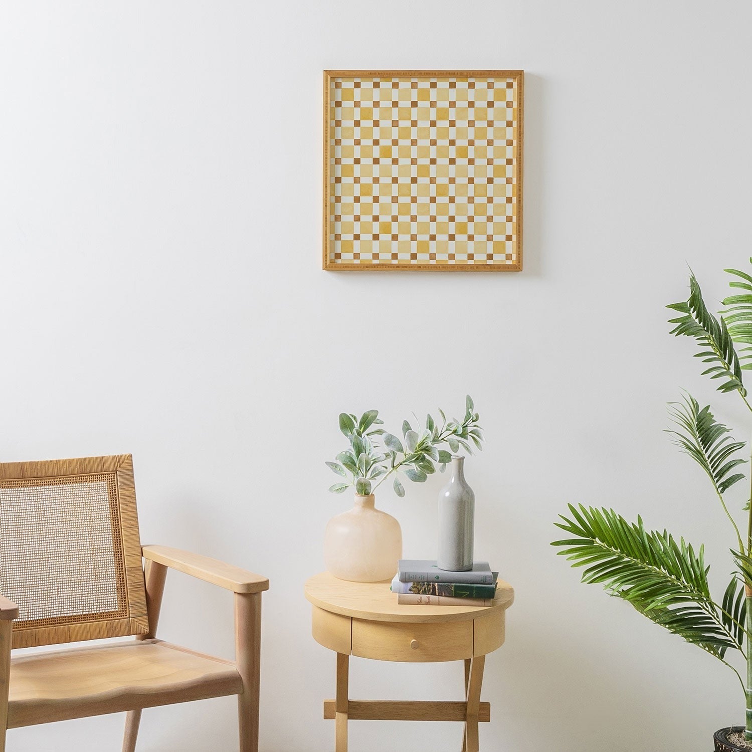 Ninola Design Everyday Artifact Checker Mosaic Tiles Geometry Yellow Framed Wall Art