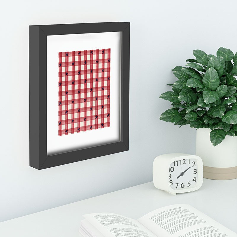 DENY Designs Red Gingham plus Stars Recessed Framing Rectangle