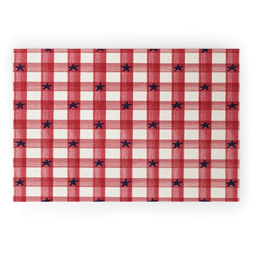 DENY Designs Red Gingham plus Stars Welcome Mat