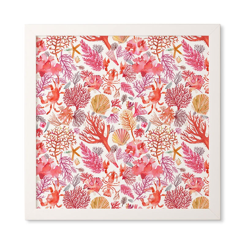 Ninola Design Botanic Retreat Coral Reef Crab Lobster Red Framed Wall Art