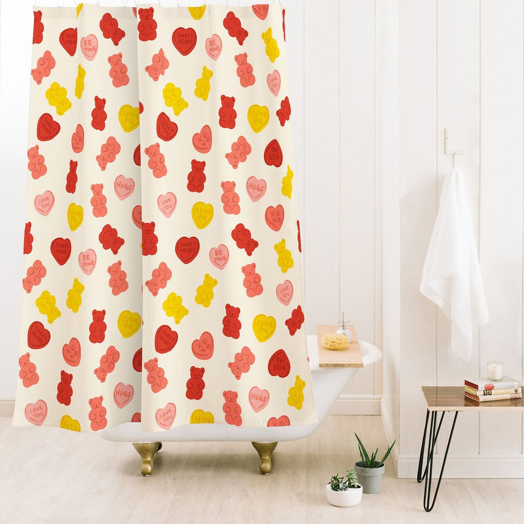 Design by Spark Gummy Bears and Candy Hearts Valentines Shower Curtain
