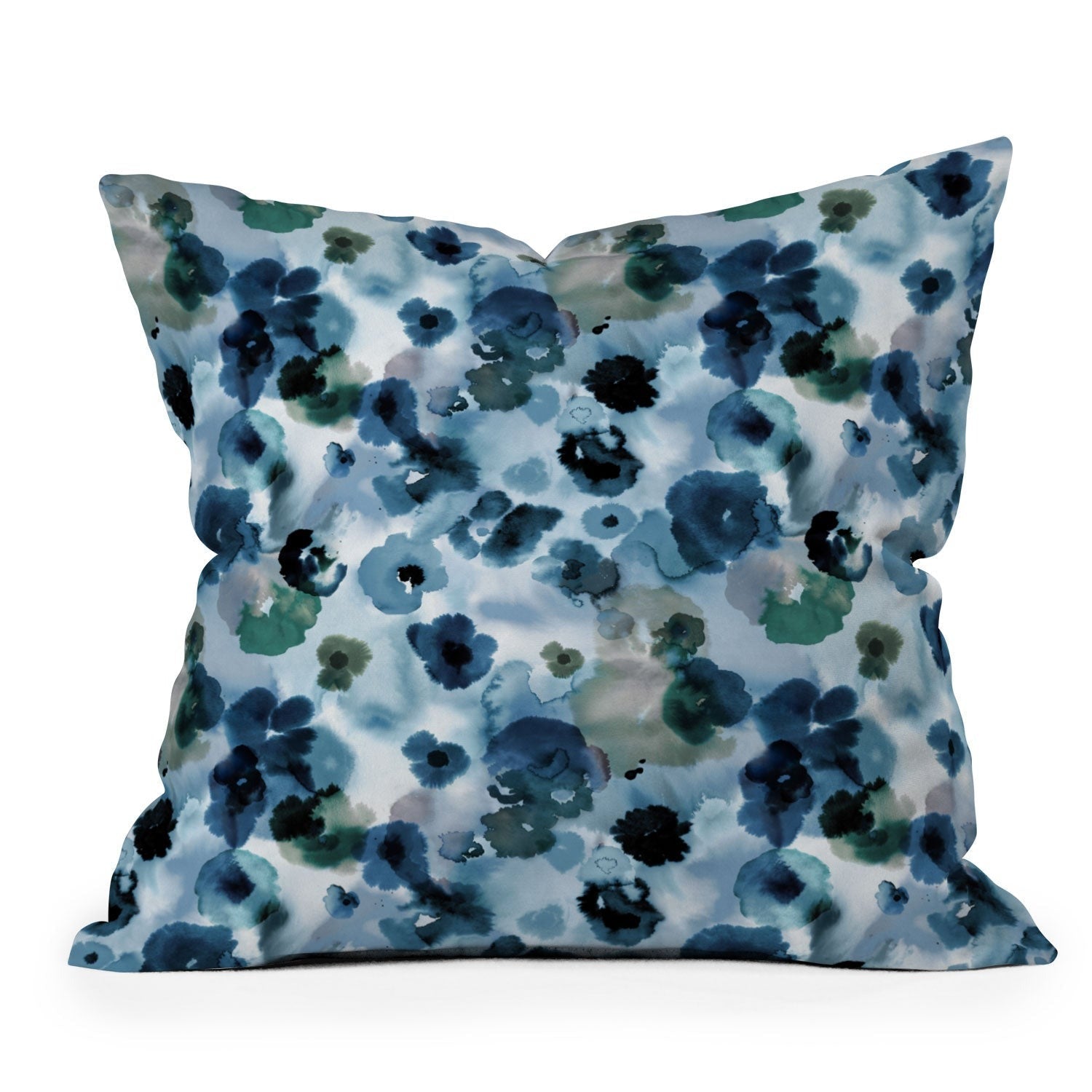 Ninola Design Botanic Retreat Ombre Abstract Watercolor Flowers Blue Navy Outdoor Throw Pillow