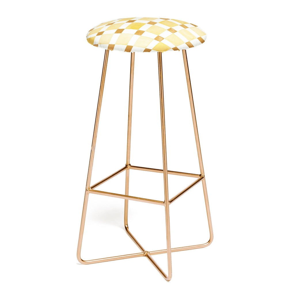 Ninola Design Everyday Artifact Checker Mosaic Tiles Geometry Yellow Bar Stool