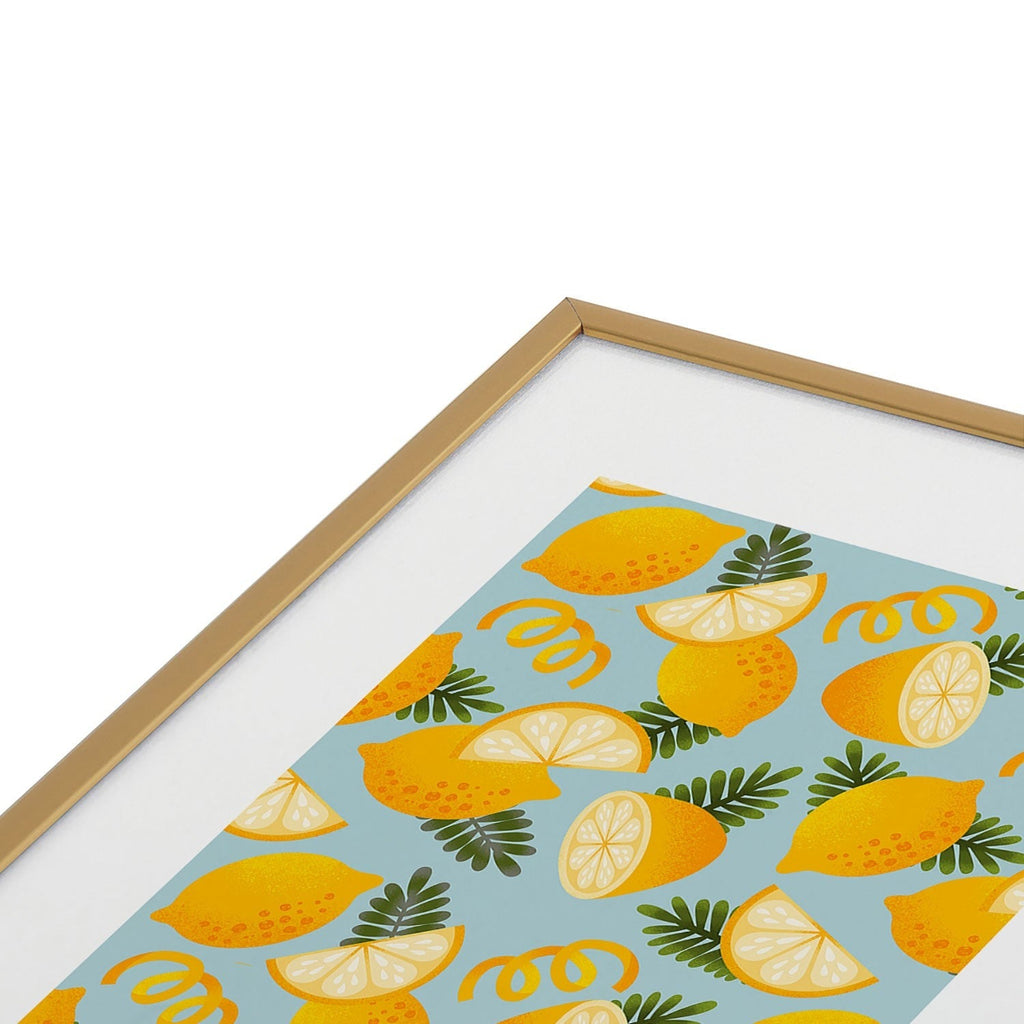 Jessica Molina Lemon Pattern on Sky Blue Metal Framed Art Print
