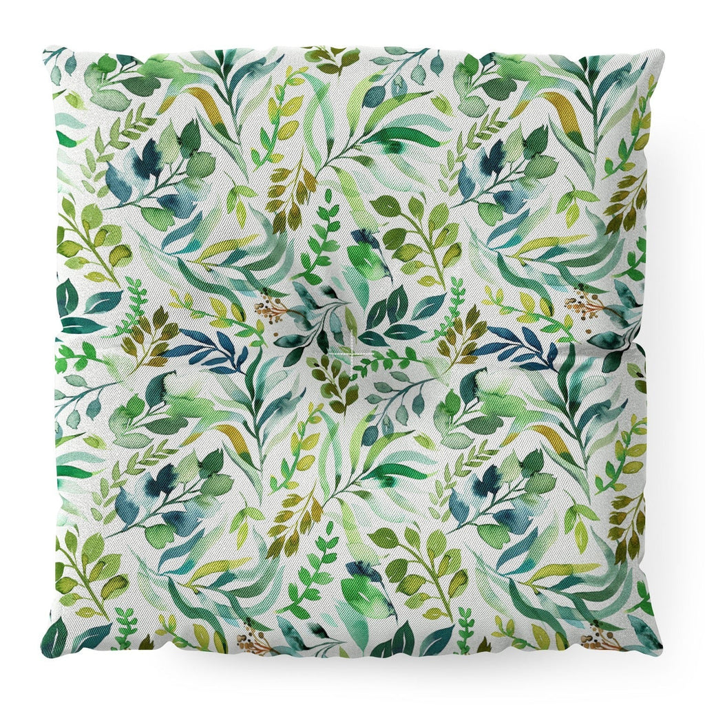 Ninola Design Botanic Retreat Loose Botanical Leaves Watercolor Green Floor Pillow Square
