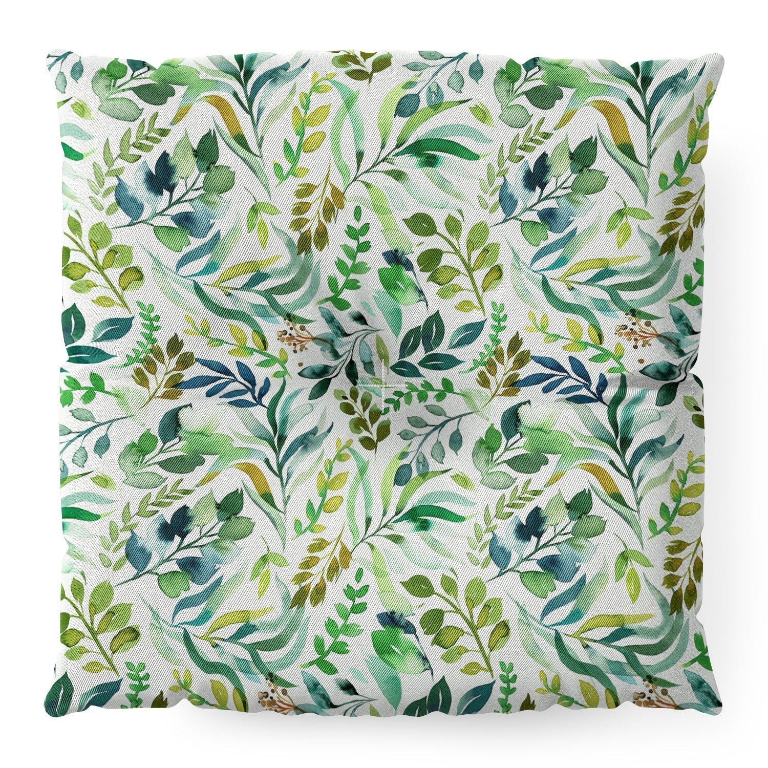 Ninola Design Botanic Retreat Loose Botanical Leaves Watercolor Green Floor Pillow Square