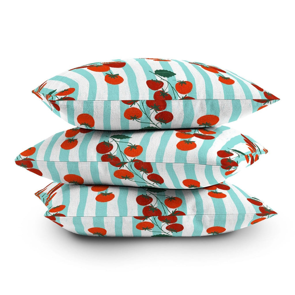 Design by Spark Zesty Tomatoes and Stripes Outdoor Throw Pillow
