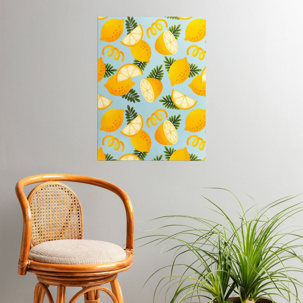 Jessica Molina Lemon Pattern on Sky Blue Poster