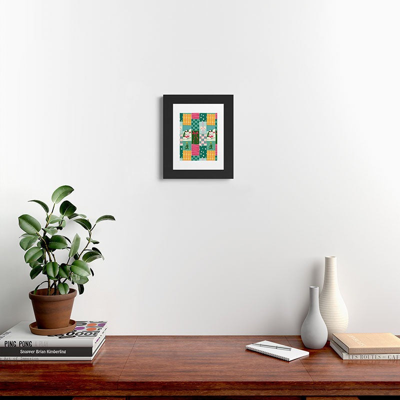 LouBruzzoni Cozy Christmas Patchwork Framed Art Print
