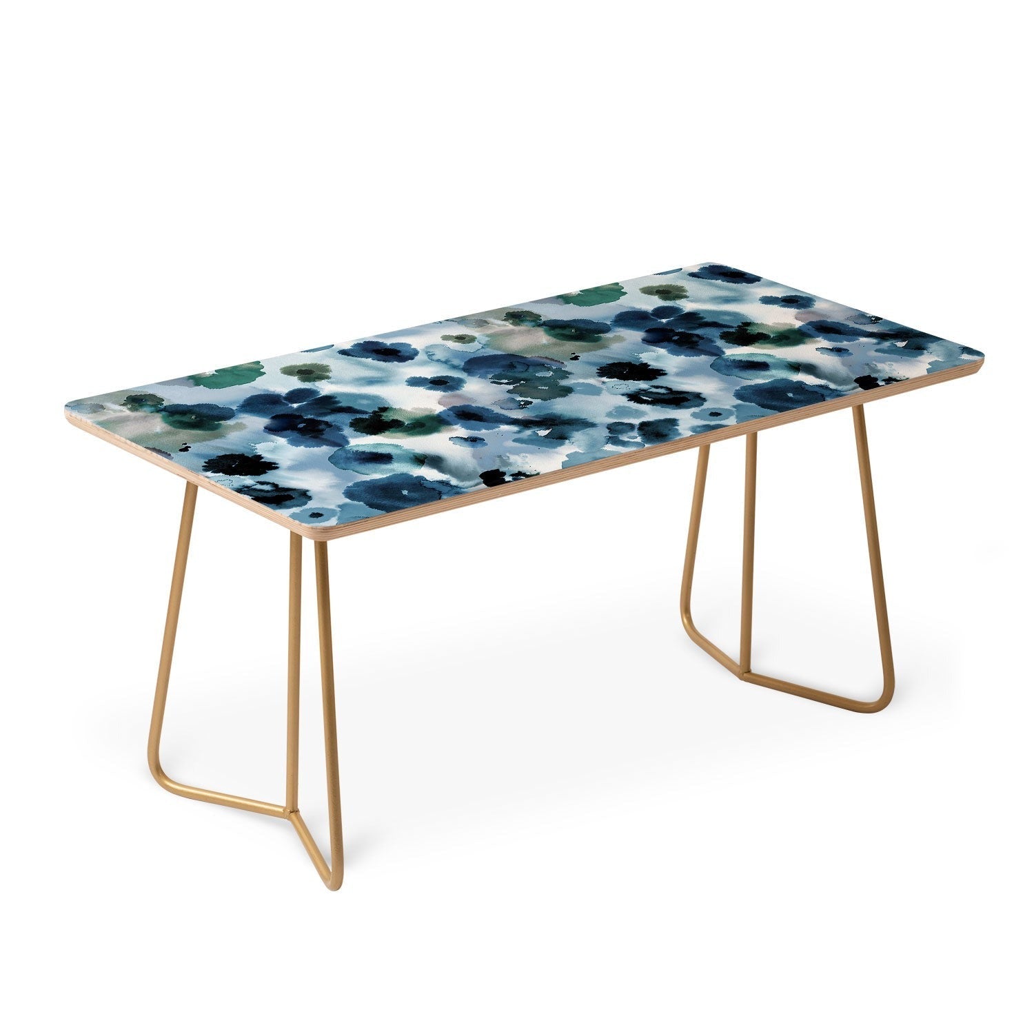 Ninola Design Botanic Retreat Ombre Abstract Watercolor Flowers Blue Navy Coffee Table
