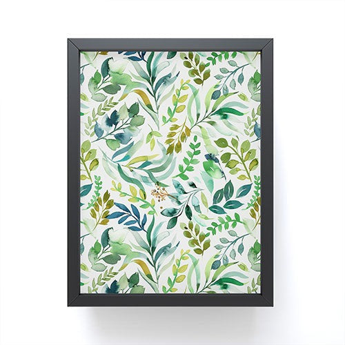Ninola Design Botanic Retreat Loose Botanical Leaves Watercolor Green Framed Mini Art Print
