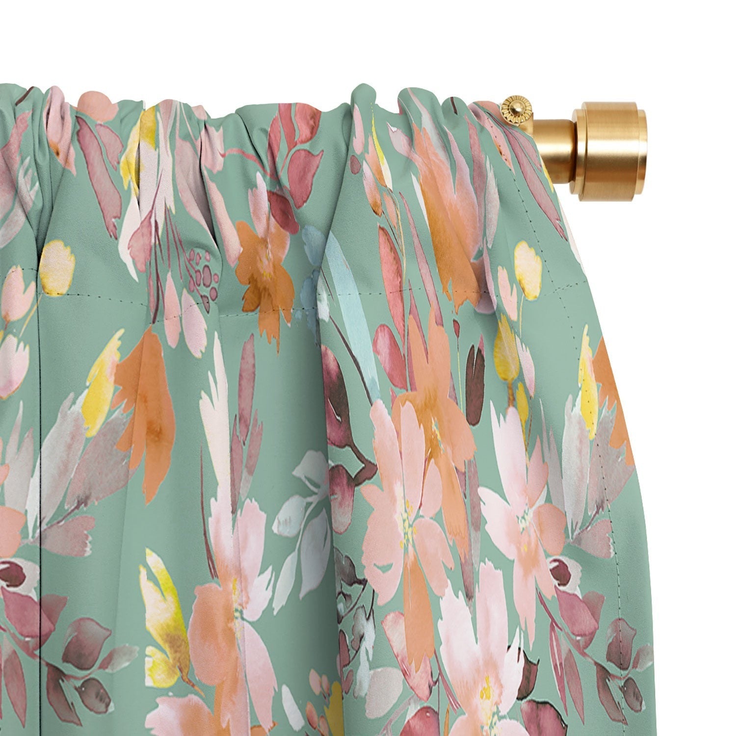 Ninola Design Botanic Retreat Floral Oleander Whimsical Teal Green Blackout Window Curtain