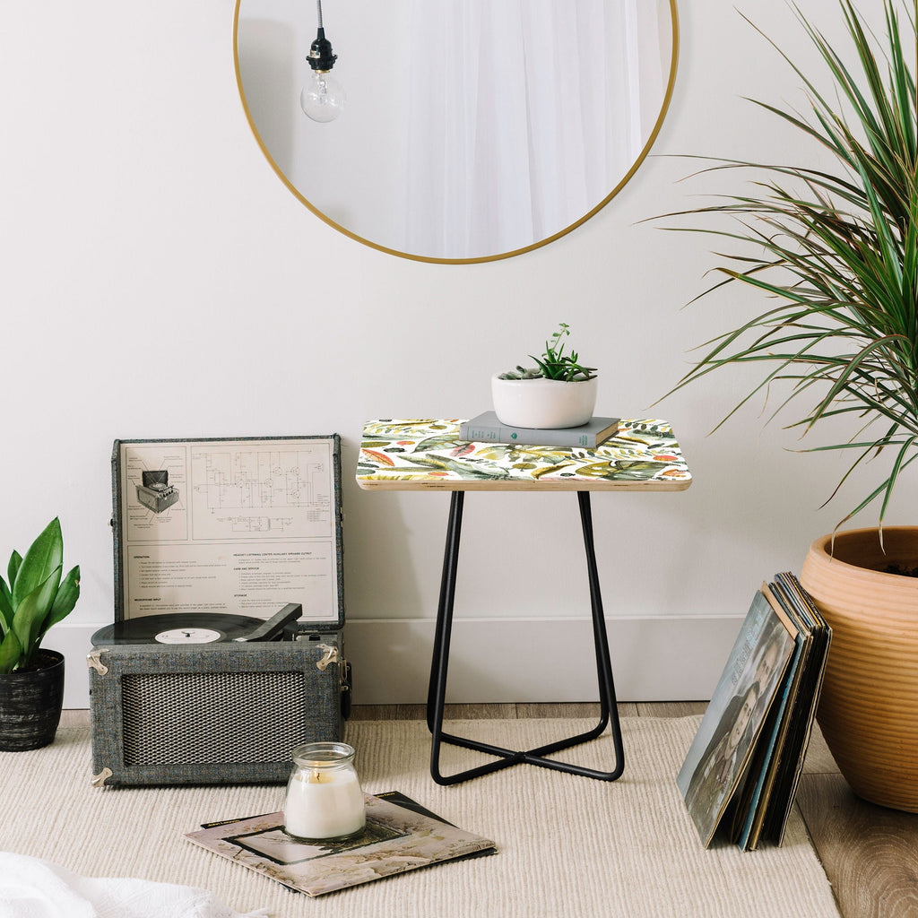 Ninola Design Botanic Retreat Tropical Jungle Leaves Botanical Green Orange Side Table