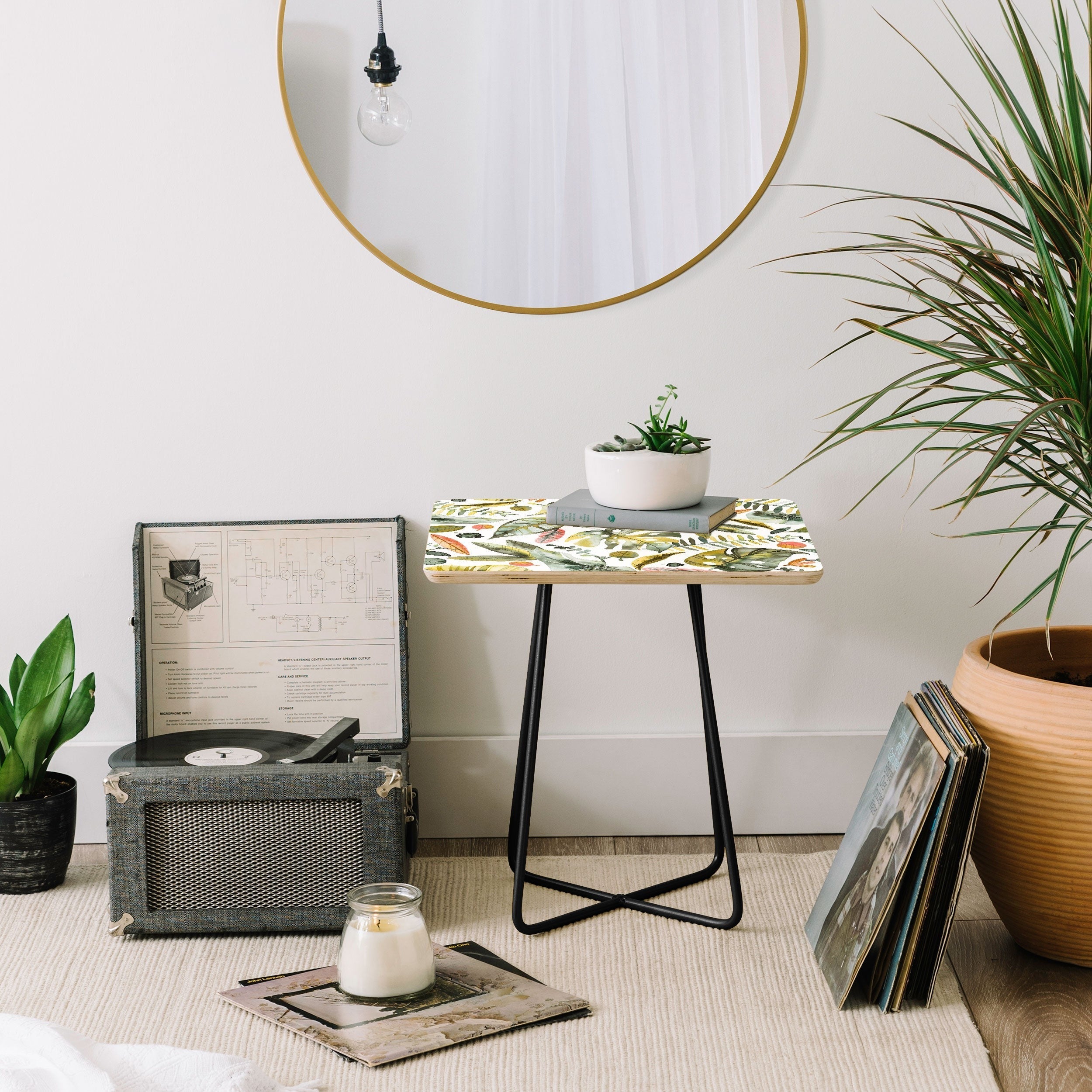 Ninola Design Botanic Retreat Tropical Jungle Leaves Botanical Green Orange Side Table