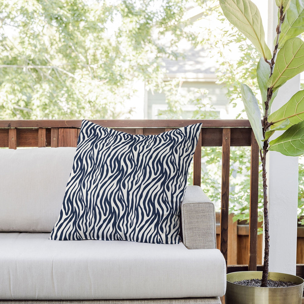 Avenie BR Navy Tiger Stripes Outdoor Throw Pillow