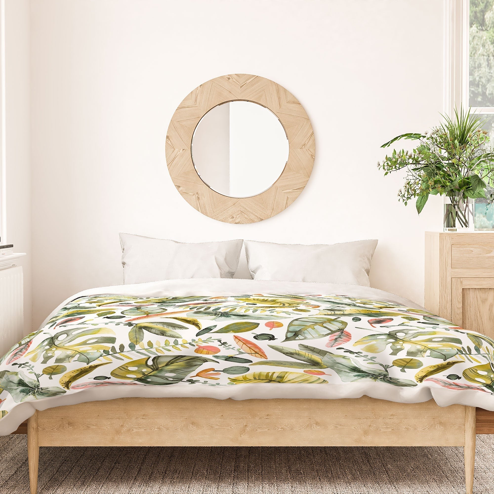 Ninola Design Botanic Retreat Tropical Jungle Leaves Botanical Green Orange Duvet Cover