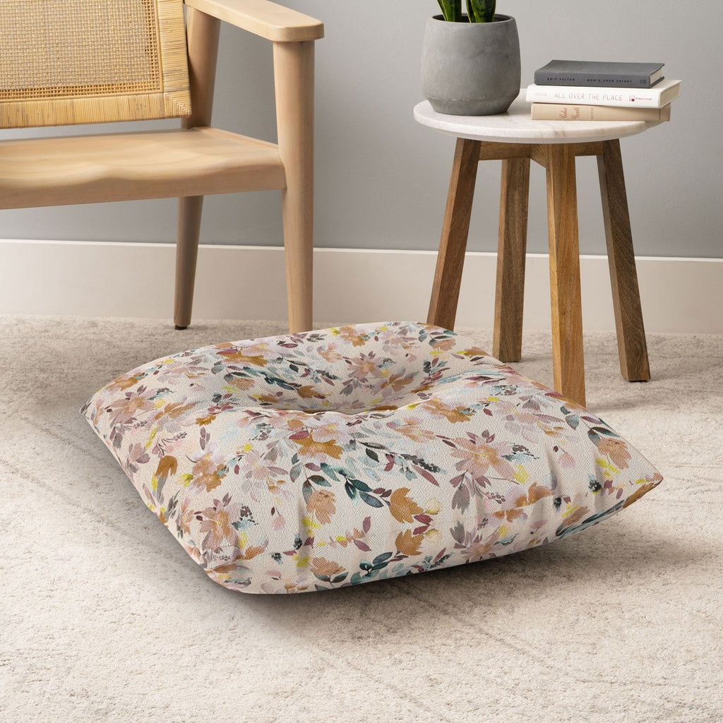 Ninola Design Botanic Retreat Floral Oleander Whimsical Soft Pink Floor Pillow Square