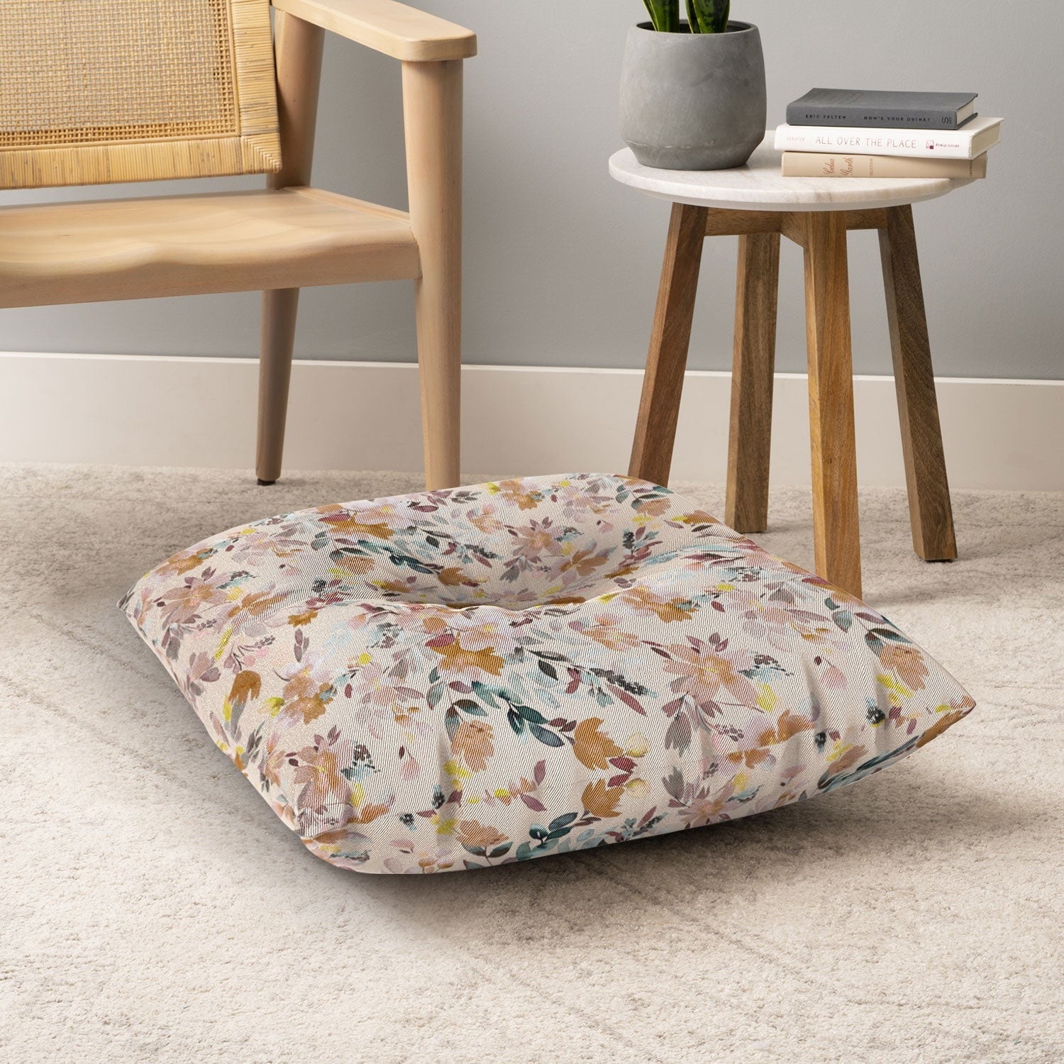 Ninola Design Botanic Retreat Floral Oleander Whimsical Soft Pink Floor Pillow Square