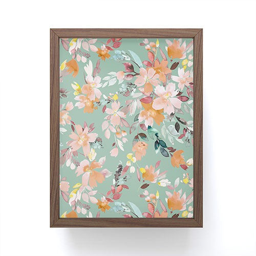 Ninola Design Botanic Retreat Floral Oleander Whimsical Teal Green Framed Mini Art Print