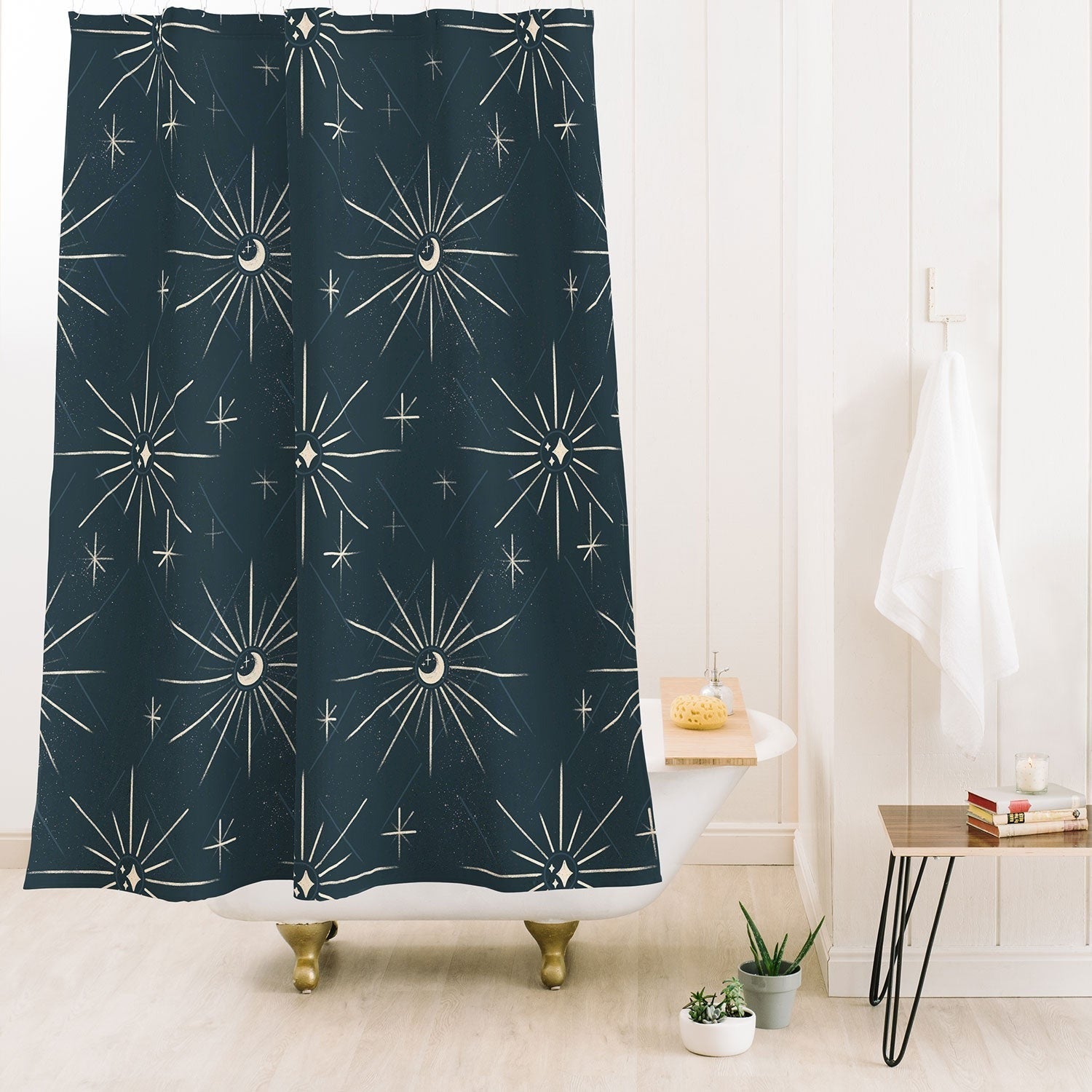 Little Om Pattern Little Moon navy Shower Curtain