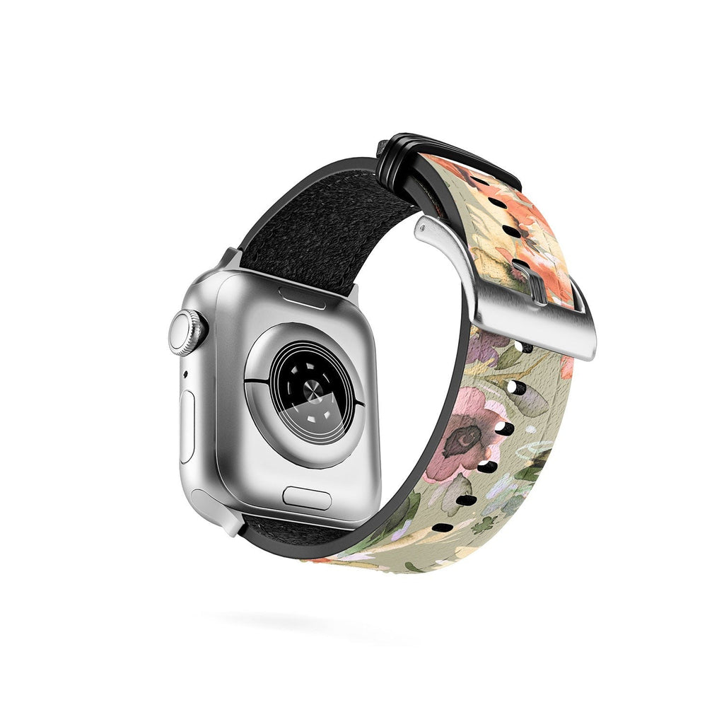Ninola Design Botanic Retreat Painterly Tropical Flowers Sage Green Apple Watch Band