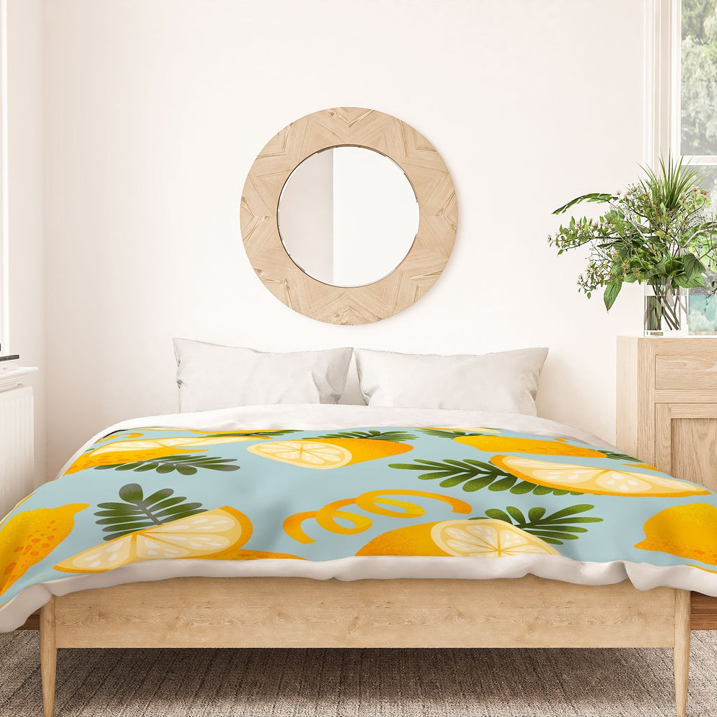 Jessica Molina Lemon Pattern on Sky Blue Duvet Cover