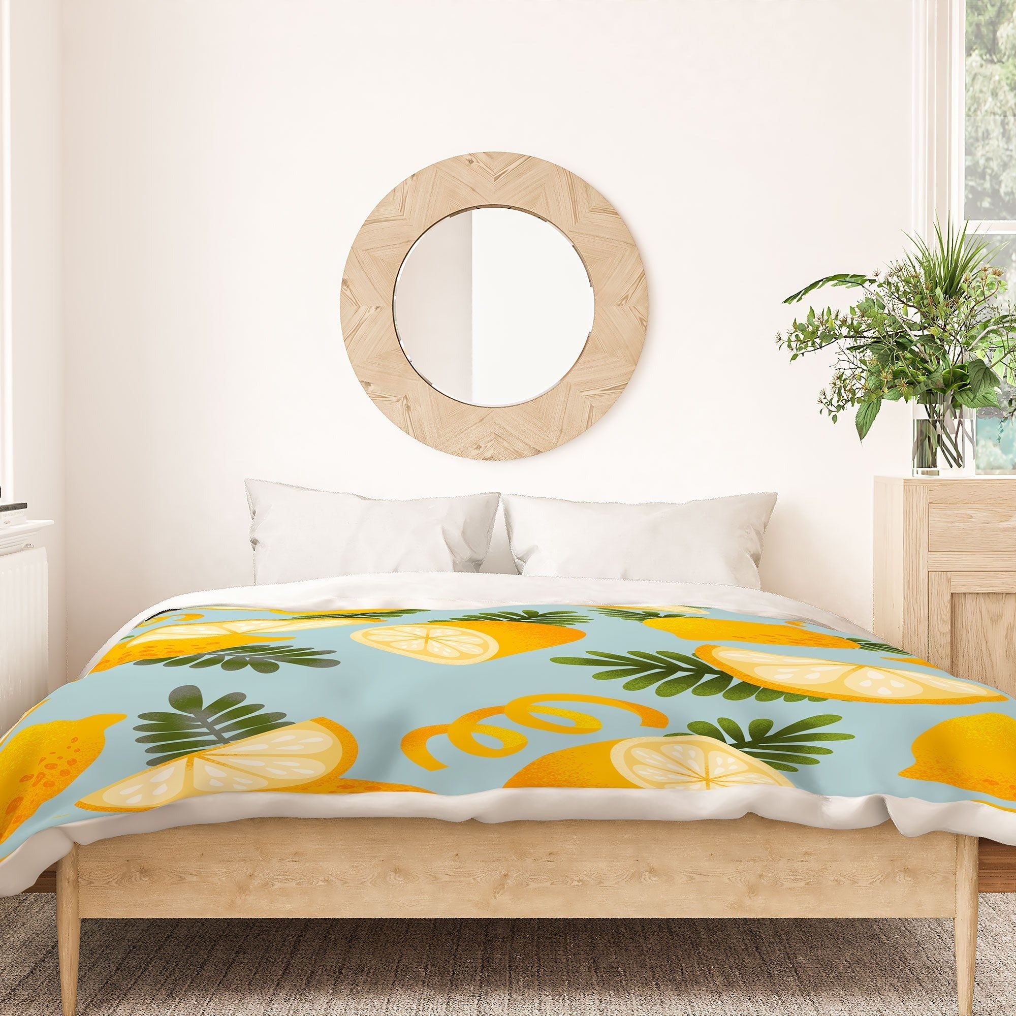 Jessica Molina Lemon Pattern on Sky Blue Duvet Cover