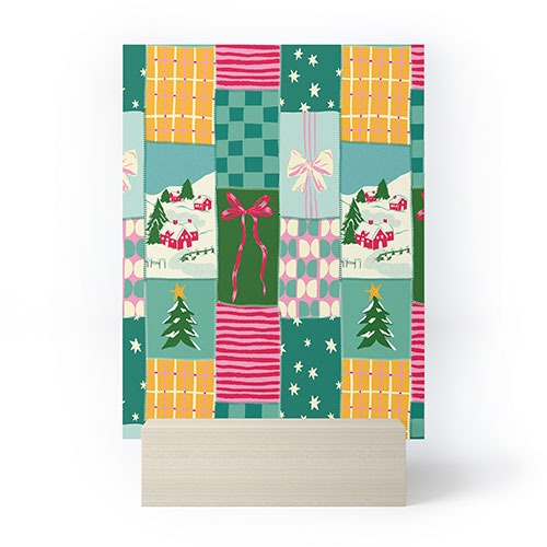 LouBruzzoni Cozy Christmas Patchwork Mini Art Print