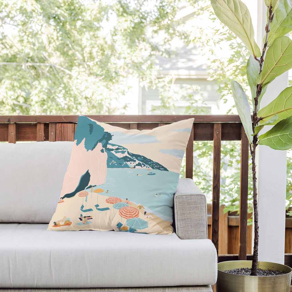 Valeria Frustaci Beach of Positano in Italy Outdoor Throw Pillow
